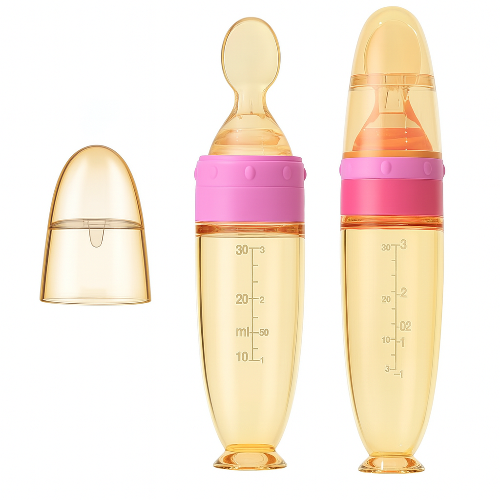 Silicone Squeeze Feeding Bottle with Spoon