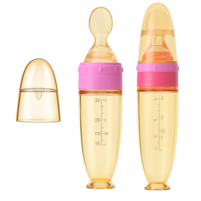 Silicone Squeeze Feeding Bottle with Spoon