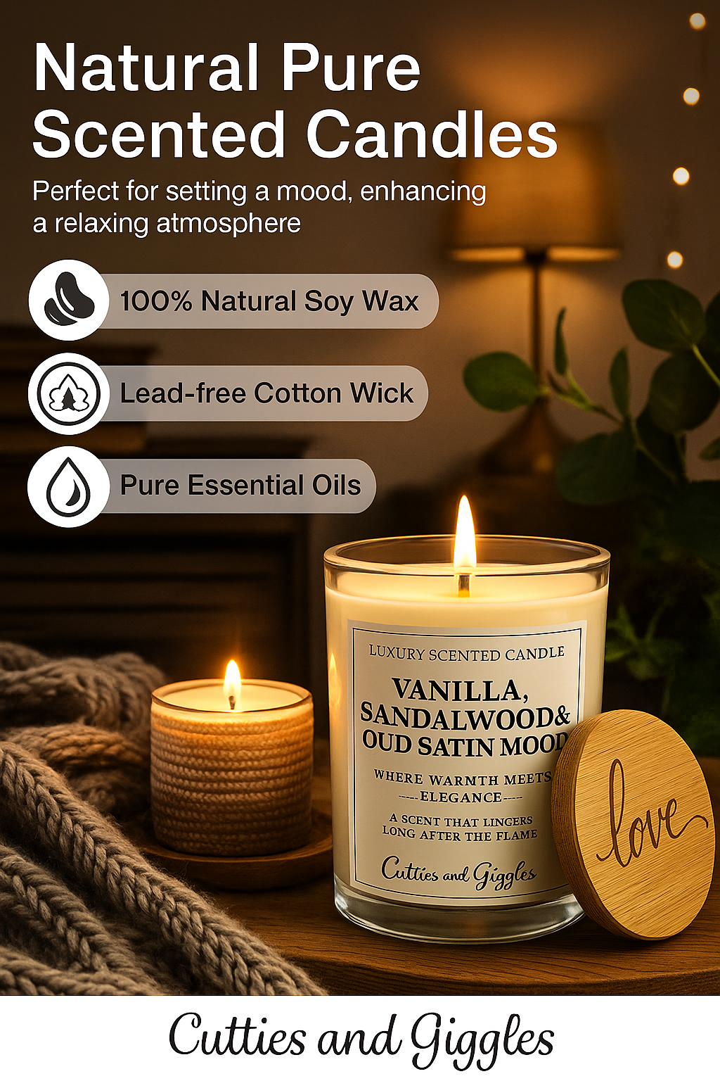 Golden Oud Candle – Vanilla, Sandalwood & Oud Satin Musk | Luxury Soy Wax Gift Candle