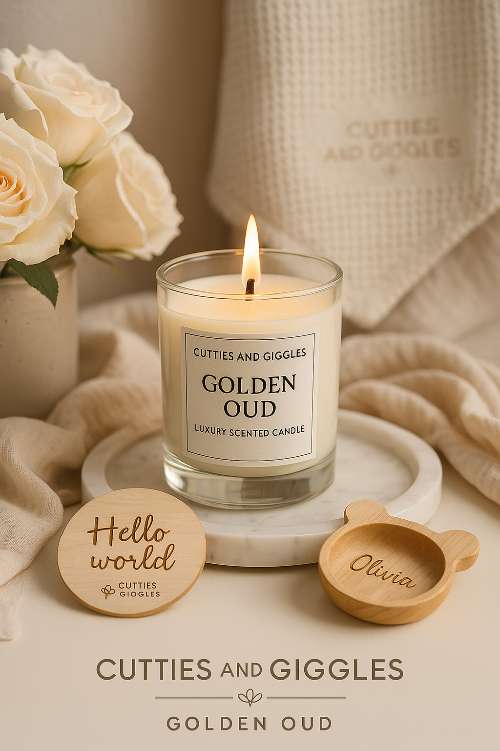 Golden Oud Candle – Vanilla, Sandalwood & Oud Satin Musk | Luxury Soy Wax Gift Candle