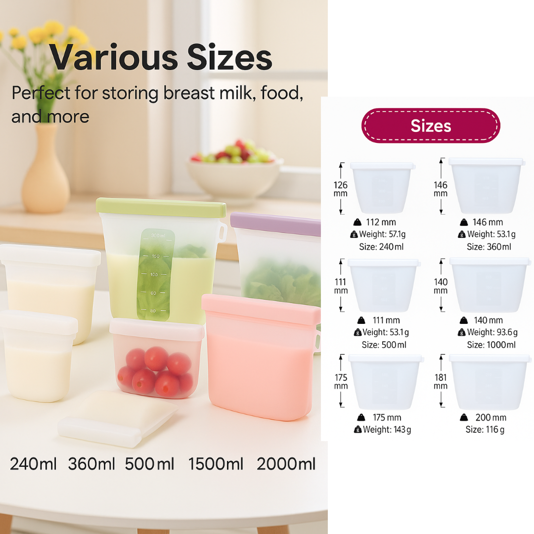 6-Pack Reusable Silicone Breastmilk Storage Bags