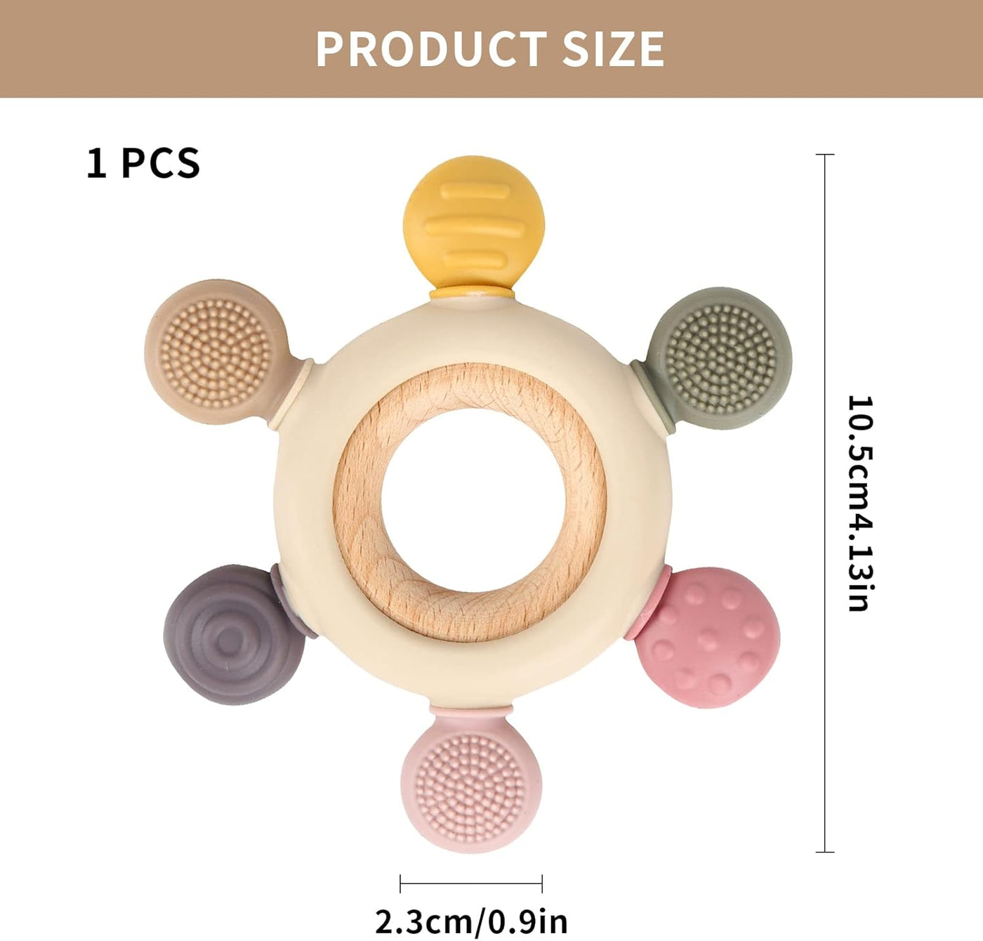 Silicone Teething Toy with Wooden Ring