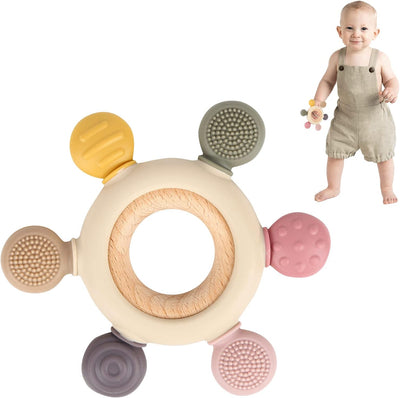 Silicone Teething Toy with Wooden Ring