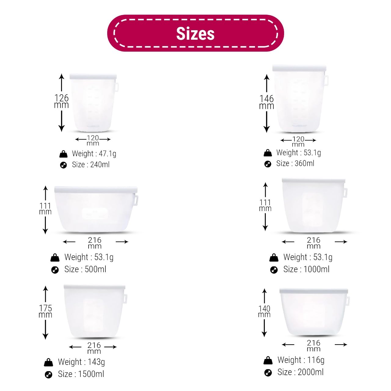 6-Pack Reusable Silicone Breastmilk Storage Bags