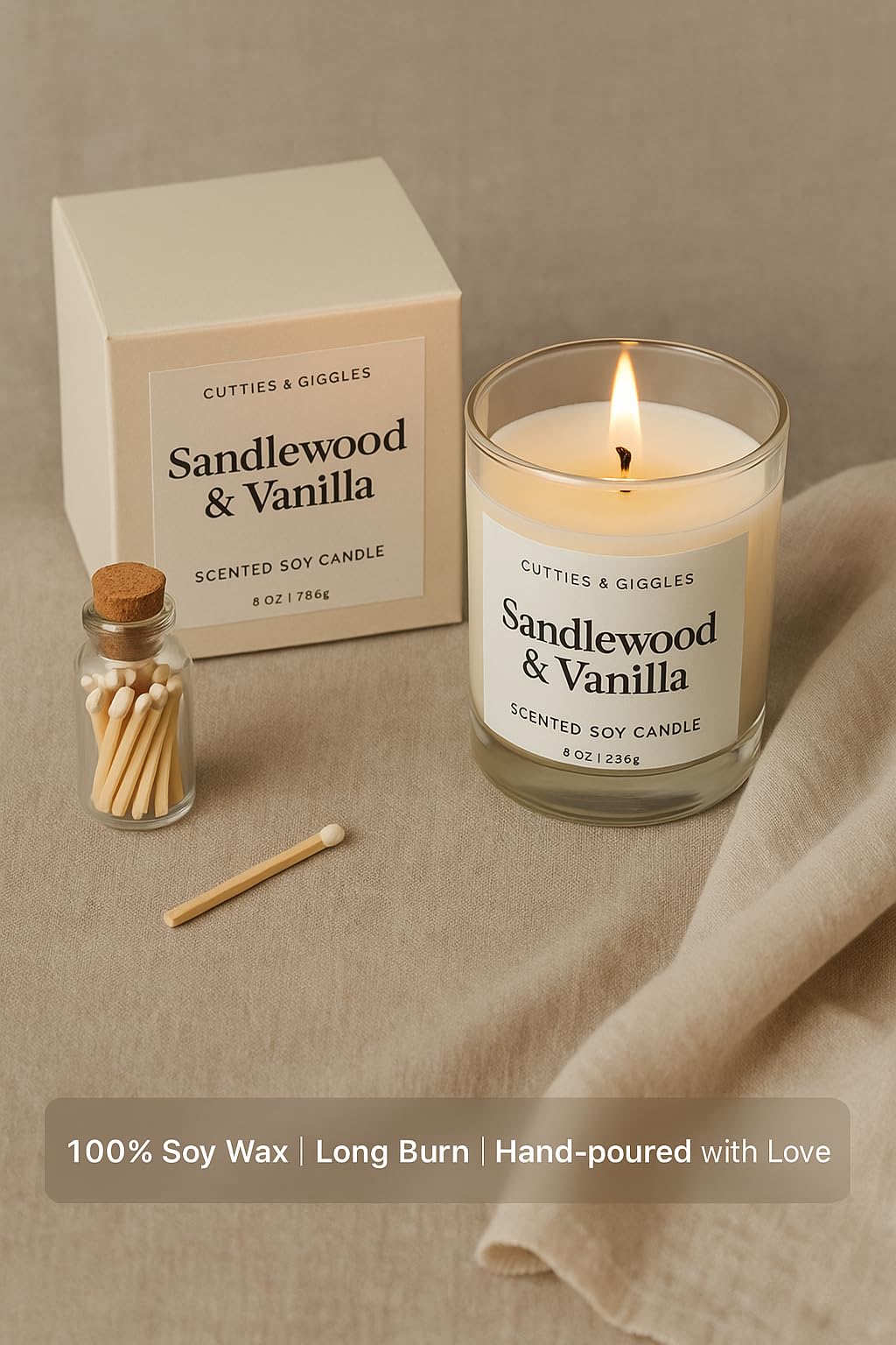 Sandalwood Soy Candle – Large Glass Jar with Bamboo Lid