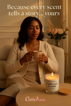 Personalised scented soy candle in white glass with bamboo lid and customisable label