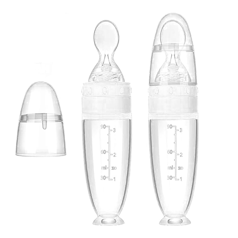 Silicone Squeeze Feeding Bottle with Spoon