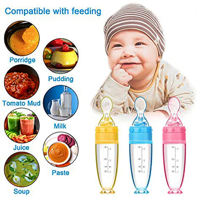 Silicone Squeeze Feeding Bottle with Spoon