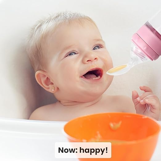 Silicone Squeeze Feeding Bottle with Spoon