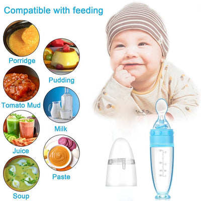 Silicone Squeeze Feeding Bottle with Spoon