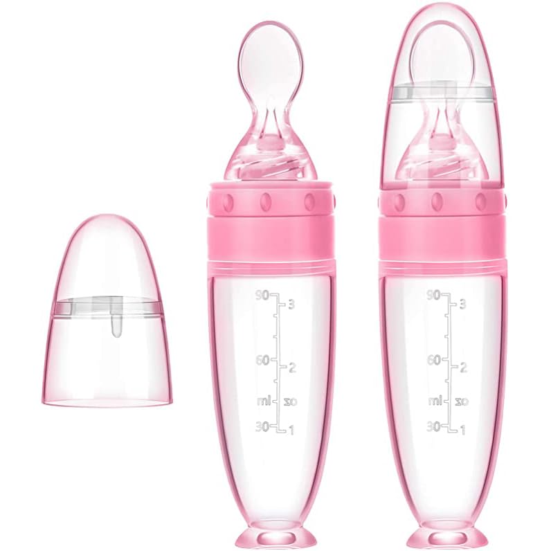 Silicone Squeeze Feeding Bottle with Spoon