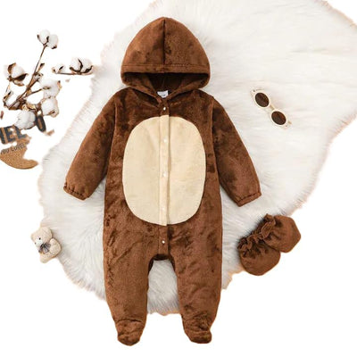 Cutties and Giggles Newborn Boys Girls Baby Fleece Hooded Teddy Bear Romper Bodysuit Warm Jumpsuit for 0-12 Months