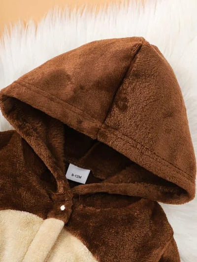 Cutties and Giggles Newborn Boys Girls Baby Fleece Hooded Teddy Bear Romper Bodysuit Warm Jumpsuit for 0-12 Months