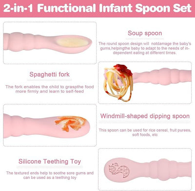 3 Silicone Baby Spoons & Forks Set