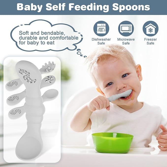 3 Silicone Baby Spoons & Forks Set