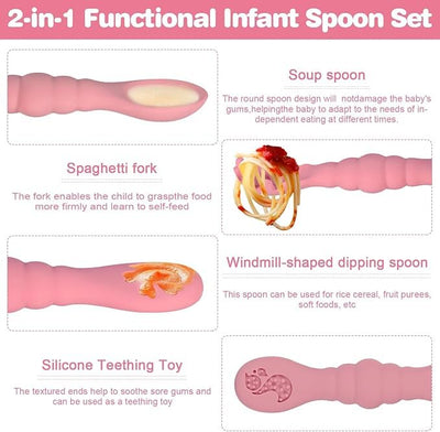 3 Silicone Baby Spoons & Forks Set