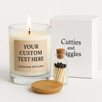 Personalised soy candle in reusable glass jar with bamboo lid and custom message label