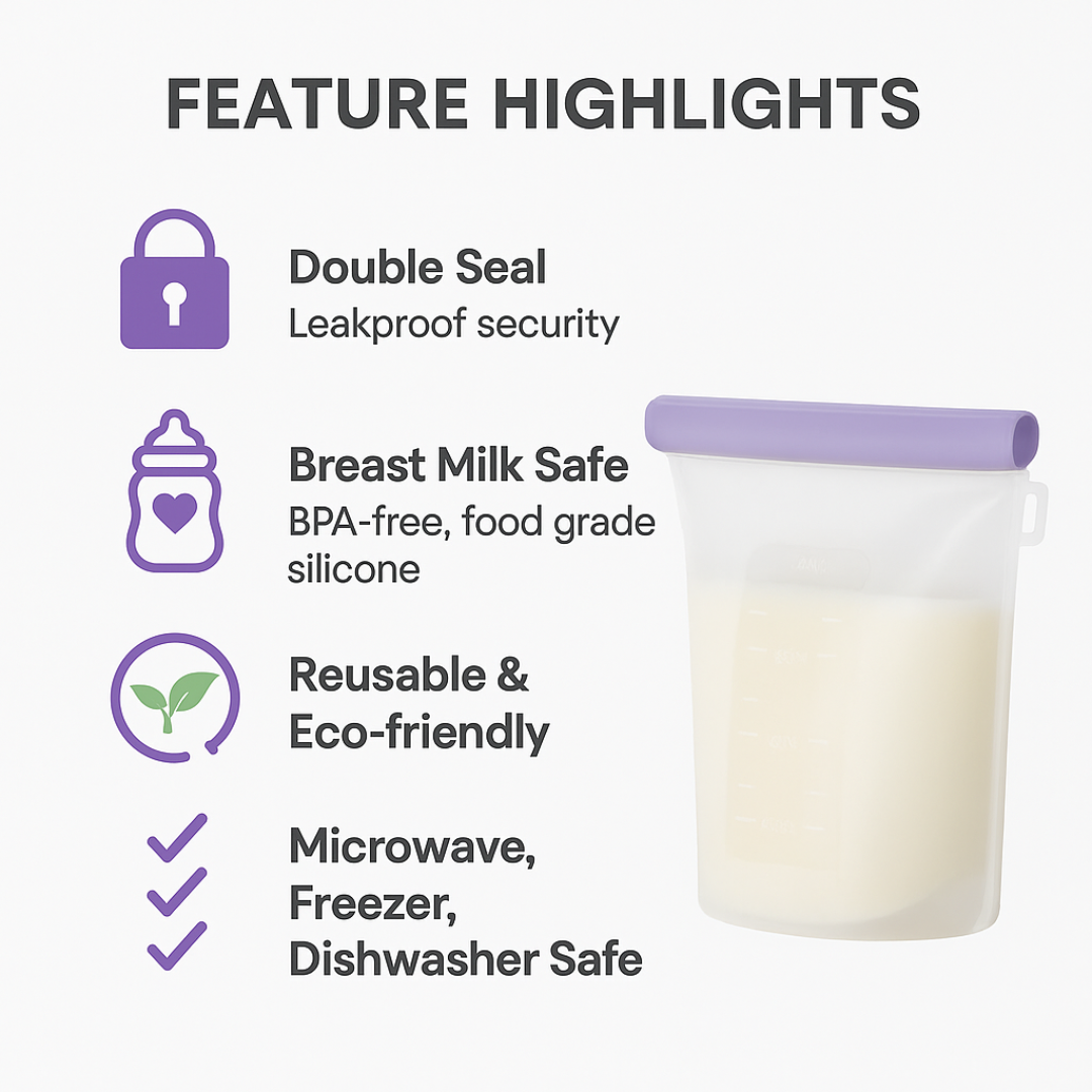 6-Pack Reusable Silicone Breastmilk Storage Bags