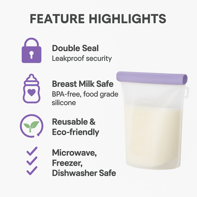6-Pack Reusable Silicone Breastmilk Storage Bags