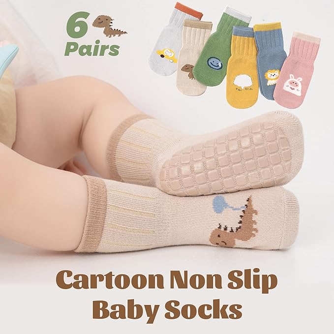 6 Pack Baby Toddler Grip Socks