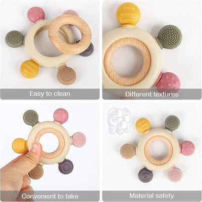 Silicone Teething Toy with Wooden Ring