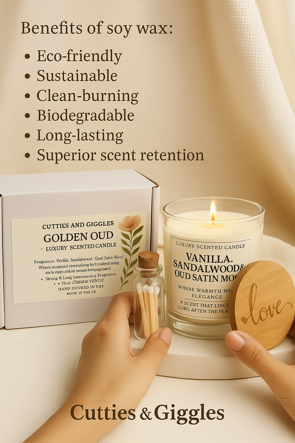 Golden Oud Candle – Vanilla, Sandalwood & Oud Satin Musk | Luxury Soy Wax Gift Candle