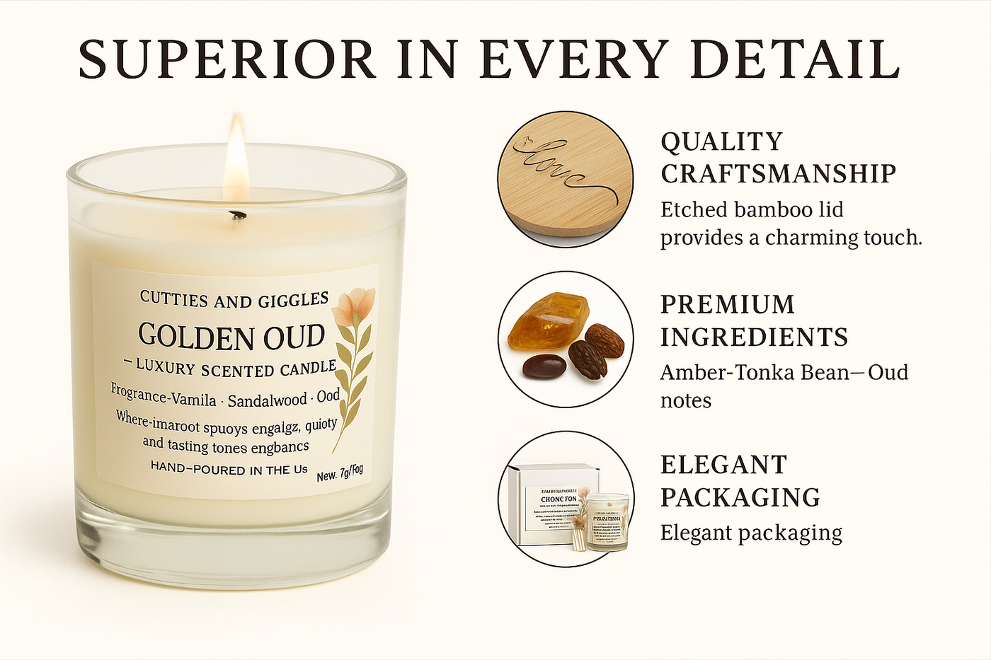 Golden Oud Candle – Vanilla, Sandalwood & Oud Satin Musk | Luxury Soy Wax Gift Candle