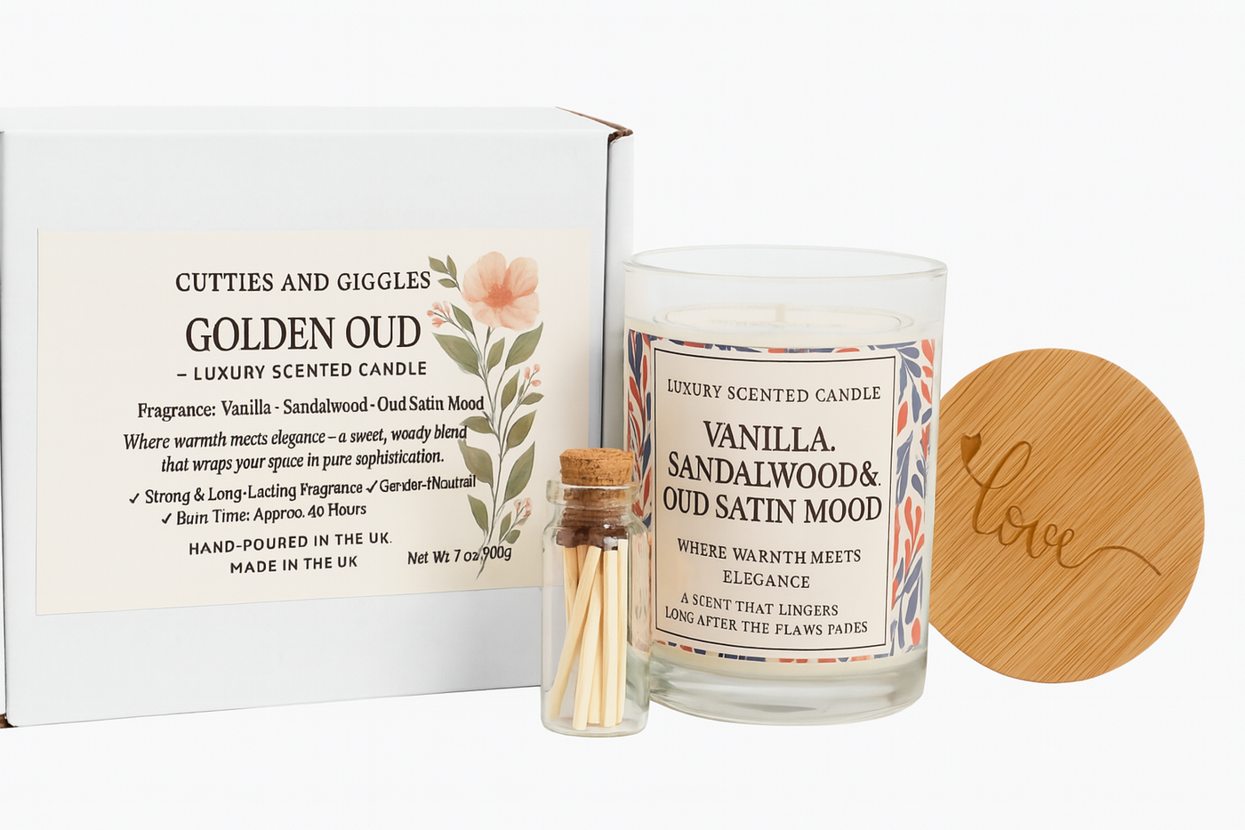 Golden Oud Candle – Vanilla, Sandalwood & Oud Satin Musk | Luxury Soy Wax Gift Candle