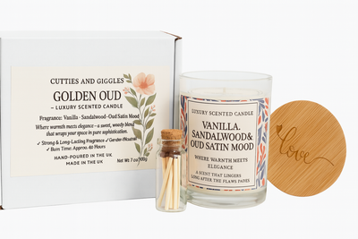 Golden Oud Candle – Vanilla, Sandalwood & Oud Satin Musk | Luxury Soy Wax Gift Candle