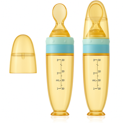 Silicone Squeeze Feeding Bottle with Spoon