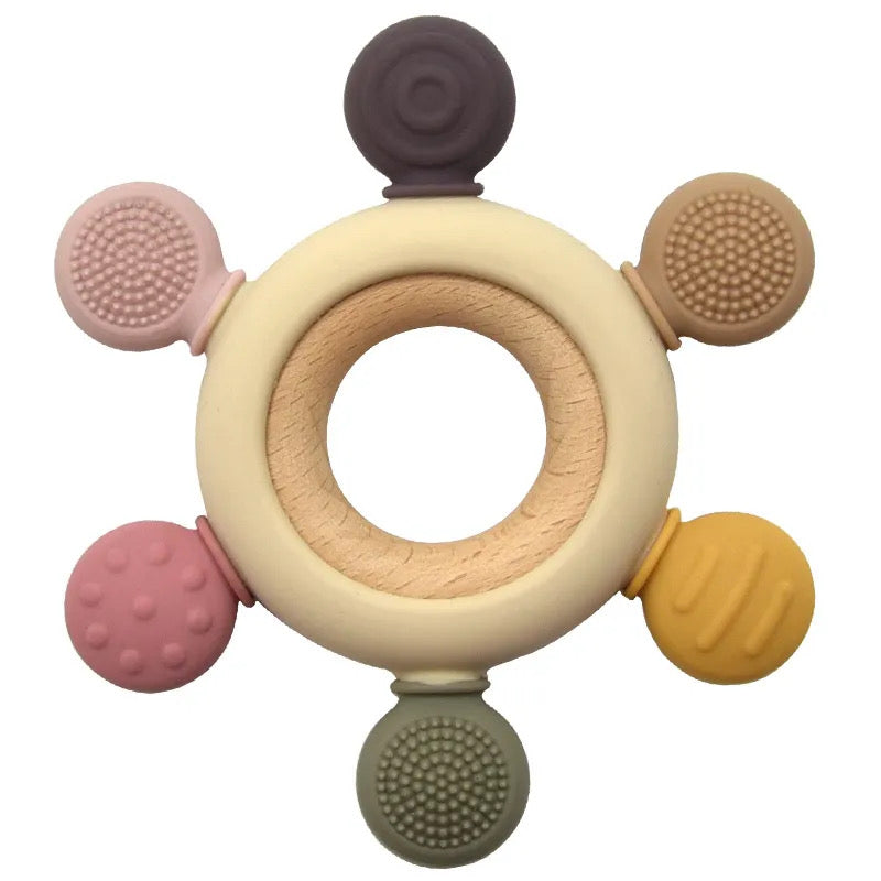 Silicone Teething Toy with Wooden Ring