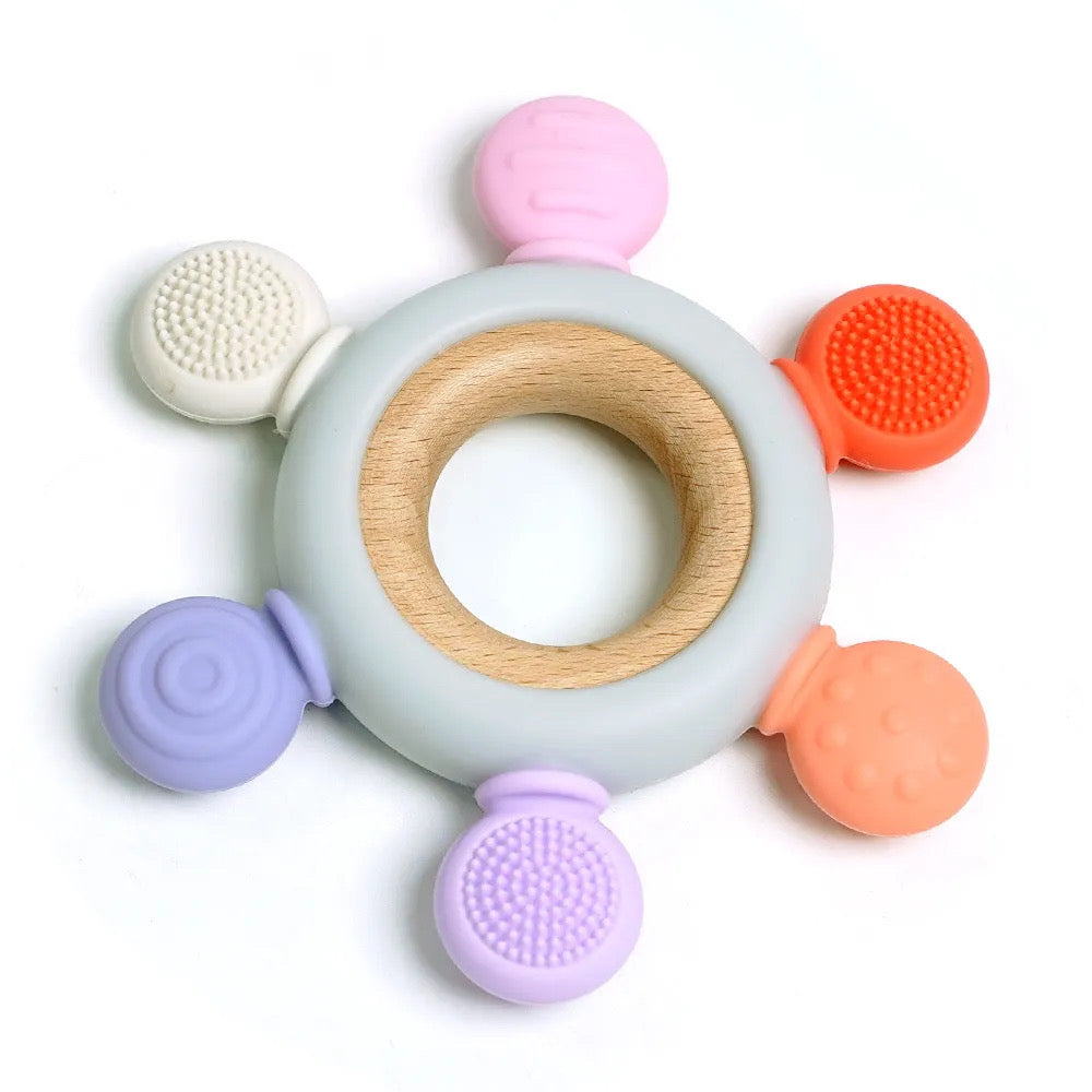 Silicone Teething Toy with Wooden Ring