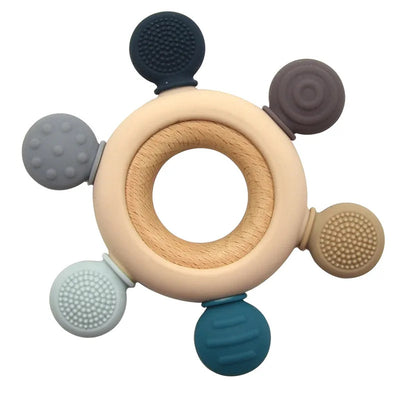 Silicone Teething Toy with Wooden Ring