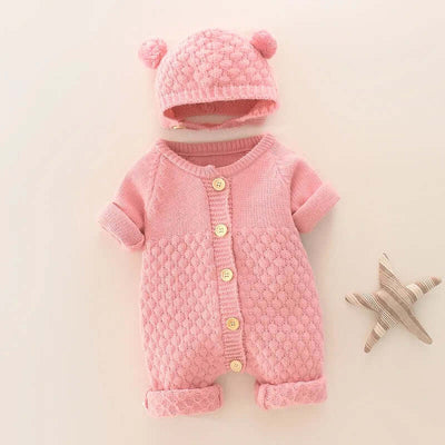 Knitted Romper with Ear Hat