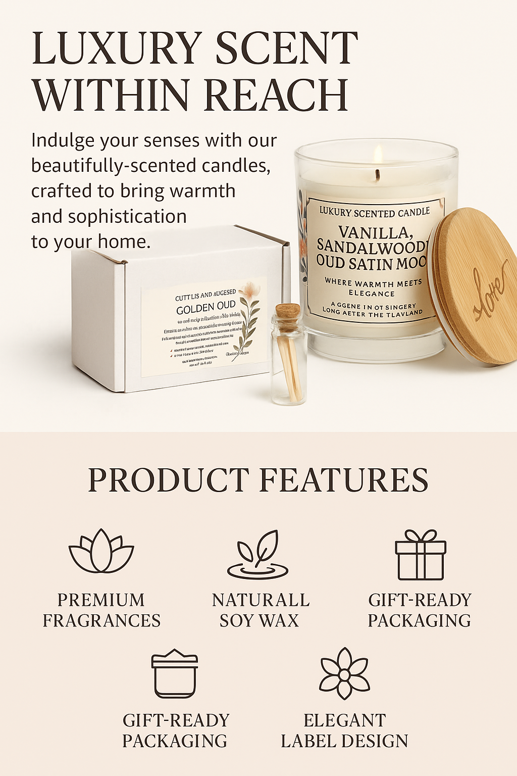 Golden Oud Candle – Vanilla, Sandalwood & Oud Satin Musk | Luxury Soy Wax Gift Candle