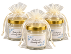 Personalised 50ml blue floral candle favours — body label group