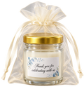 Personalised 50ml blue floral candle favours — body label single