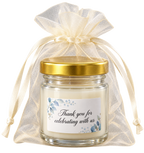 Personalised 50ml blue floral candle favours — body label single