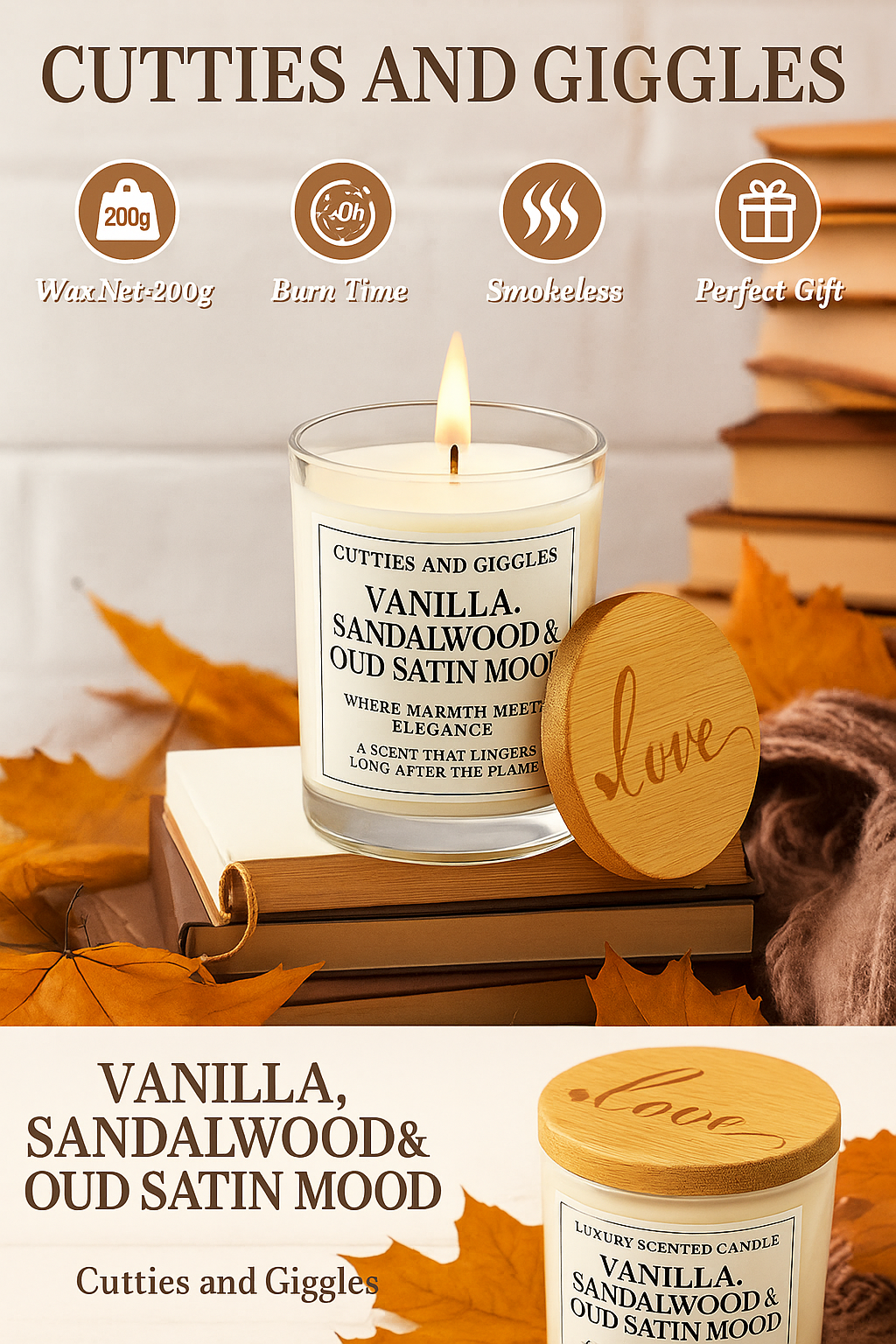 Golden Oud Candle – Vanilla, Sandalwood & Oud Satin Musk | Luxury Soy Wax Gift Candle