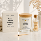 Personalised memory candle in glass jar with bamboo lid, customised message on label, natural soy wax, gift-ready packaging