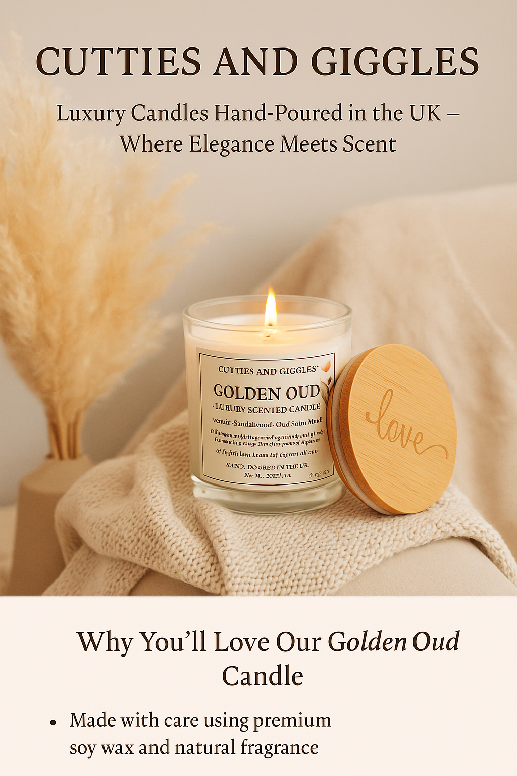 Golden Oud Candle – Vanilla, Sandalwood & Oud Satin Musk | Luxury Soy Wax Gift Candle