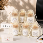 Personalised mini candle favours with thank-you labels