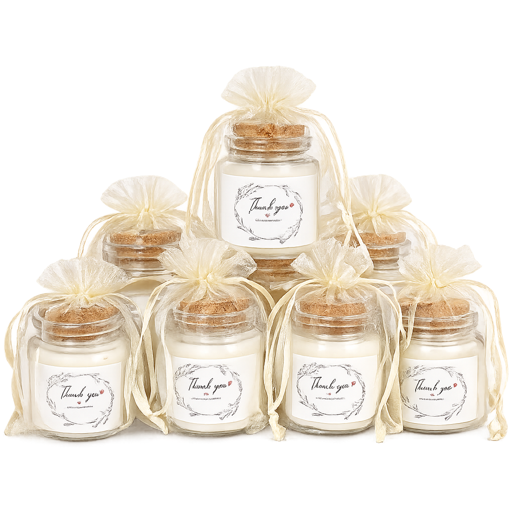 Mini candle favour set in organza bags