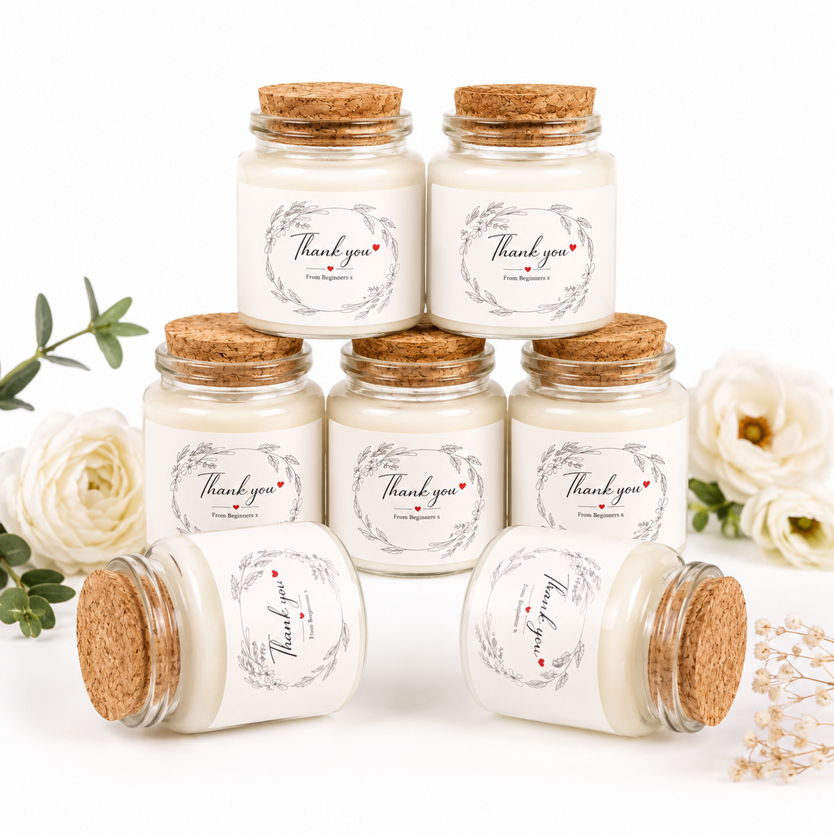 Mini soy wax candle favours with cork lids