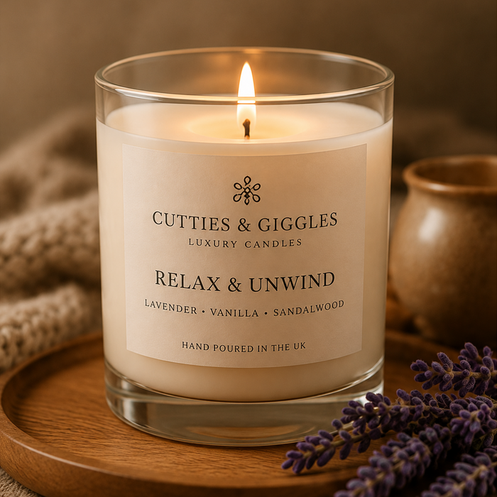 RELAX & UNWIND text on a calm nature background